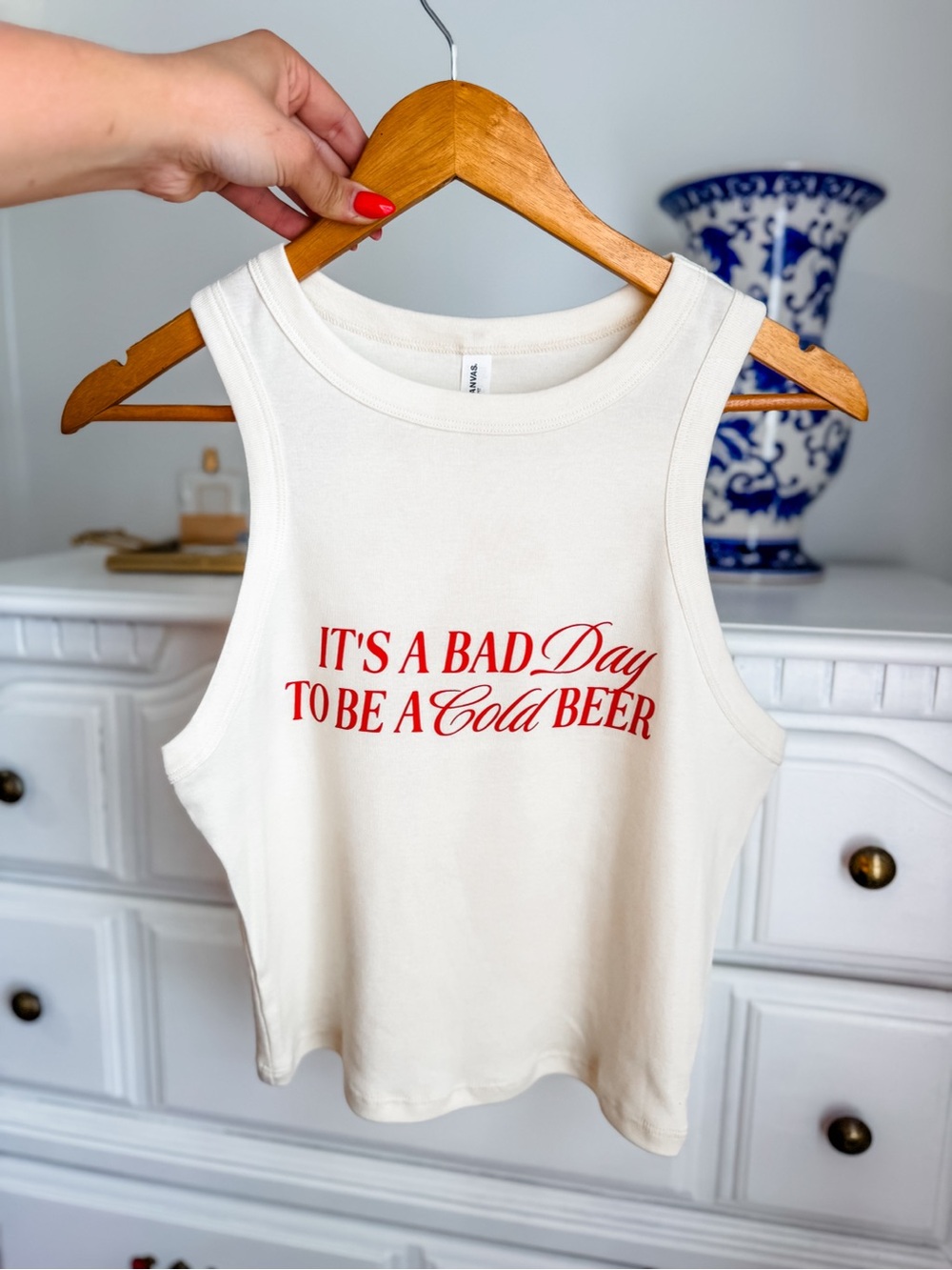 Bella Canvas Cream Tank Top with Red Slogan